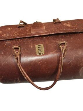 1940s Leonhard Heyden Leather Doctor Bag Handmade Germany Vintage Travel Satchel